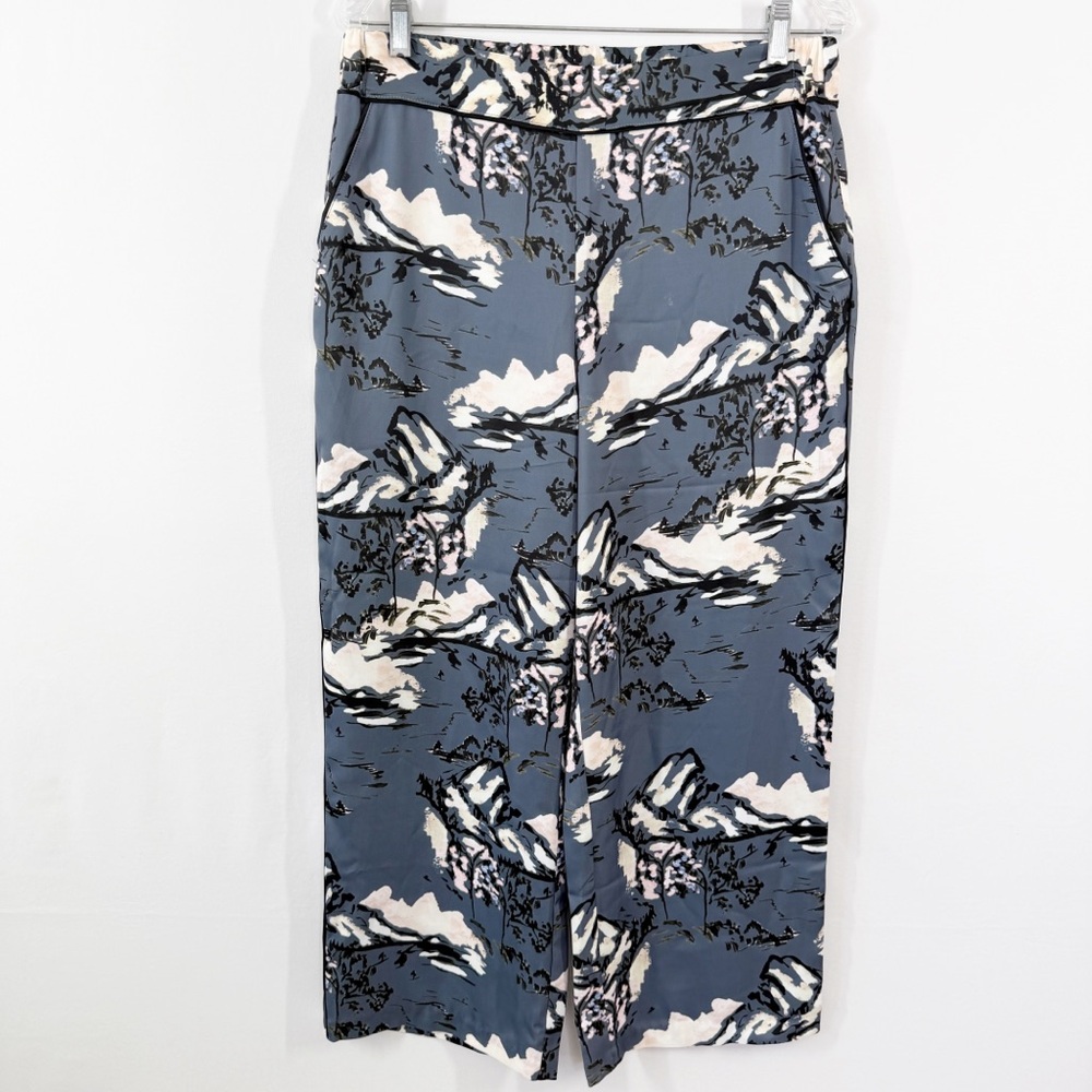 Michael Stars Wide Leg Cropped Pants Size L Mountain Print in Oxide Gray